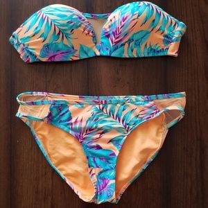 🎁 BOGO FREE Floral Neon Orange Mesh Bikini